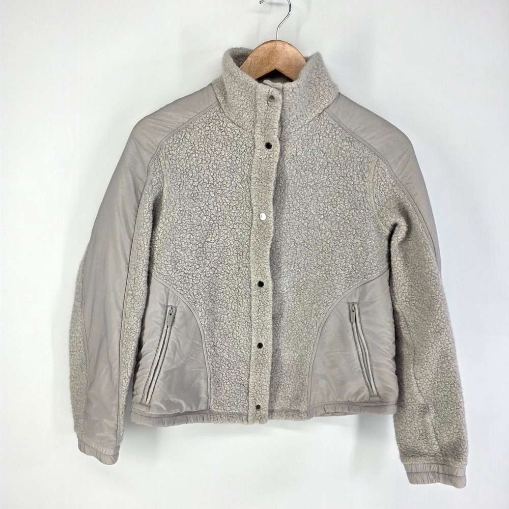 Lululemon Sherpa Fleece Hybrid Jacket Womens 4 Gray Wool Blend Snap Front Coat